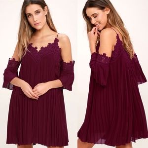 Lulu's Give Thanks Burgundy Lace Off-the-Shoulder Dress